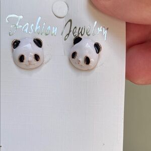 Fashion Jewelry Kids Panda Earrings - Black and White
